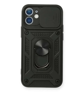 iPhone 12 Mini Kılıf Pars Lens Yüzüklü Silikon - Siyah