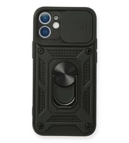 iPhone 12 Mini Kılıf Pars Lens Yüzüklü Silikon - Siyah