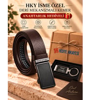 Hky Hakiki Deri Otomatik Deliksiz Mekanizmalı İsme Özel Kemer (İsme Özel Anahtarklık Hediyeli)