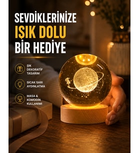 Ahşap Standlı Sarı Işıklı Dekoratif Küre Kız Figürü Tasarım