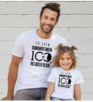 BK Gift 29 Ekim Tasarımlı 2’li Baba-Kız Beyaz Tişört-10, 29 Ekim Hediyesi, Trend Tişört, 100.Yıl Hediyesi
