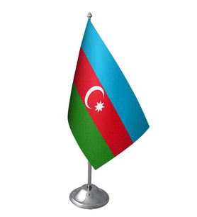 Masa Üstü Azerbaycan Bayrağı Krom Direk Masa Bayrak Seti