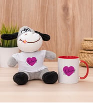 Kişiye Özel Mor Kalpli İsimli Peluş Eşek ve Kırmızı Kupa