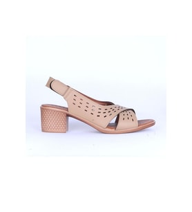 Moda Ayakkabı 548 Kadın 5Cm Topuklu Sandalet Ayakkabı (Krem)