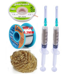 Mechanic Lehim Tel 40G 0,3mm Flux Lehim Toplama CP-1515 Emme Teli 1,5mm Havya Ucu Temizleme Teli Set05