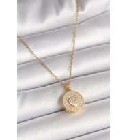 316L Çelik Gold Renk Zincir Madalyon Zirkon Taşlı Kalp Model Kadın Kolye TJ-BKO9946