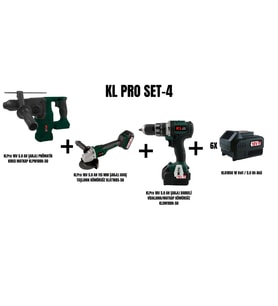 KLPro Set-4 (ŞARJLI KIRICI MATKAP+ŞARJLI DARBELİ MATKAP+115 MM ŞARJLI AVUÇ TAŞLAMA KÖMÜRSÜZ)
