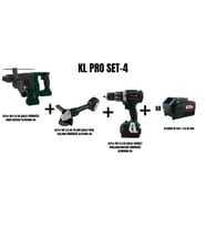 KLPro Set-4 (ŞARJLI KIRICI MATKAP+ŞARJLI DARBELİ MATKAP+115 MM ŞARJLI AVUÇ TAŞLAMA KÖMÜRSÜZ)