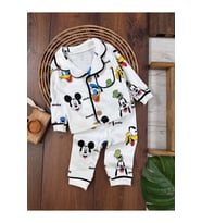 VaVbaby %100 Pamuk Kruvaze Yaka Önden Düğmeli Mickey&Friends Mevsimlik Bebek Pijama Takım