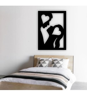 Siyah Ahşap Aşk Kalp 50cm X  70cm Tablo Duvar Dekoru 3mm Mdf Lazer Kesim