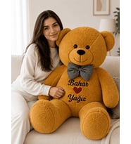 [ İSTEDİĞİNİZ İSMİ YAZIYORUZ ] Hardal Renk Sevgiliye Özel Peluş Ayıcık-İsim Baskılı Peluş Oyuncak -Anneye ,Arkadaşa Özel Hediye (100 cm)