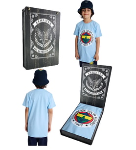 Fenerbahçe Orijinal Lisanslı Lazer Baskılı Renkli Logo Sıfır Yaka Çocuk T-Shirt (Mavi)