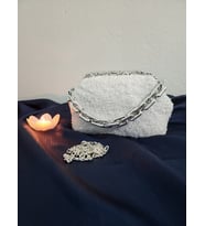 Shine, Beyaz Simli, Handmade, Teddy, Burslu, Kadın El Çantası