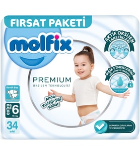 Molfix Premium Bebek Bezi Beden:6 (15+KG) Extra Large 34 Adet Fırsat Pk