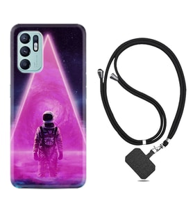 Oppo Reno 6 Kılıf Resimli Boyun Askılı İpli Desenli Silikon Series Astro Purple2 1907