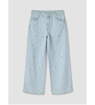 LCW Kids Mavi Wideleg Çiçekli Kız Çocuk Jean Pantolon