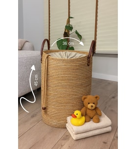 Cinchy Büzgü Astarlı, Dekoratif Deri Saplı, 45 cm X 36 cm Dayanıklı Toparlayıcı Sepet