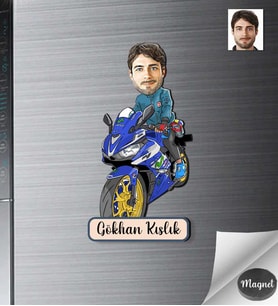 Kişiye Özel Motorcu Erkek Ahşap Magnet -1