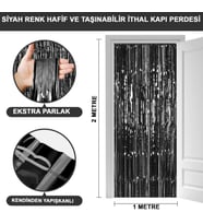 Siyah Renk Ekstra Metalize Parlak Saçaklı Arka Fon Perde İthal A Kalite 1x2 Metre