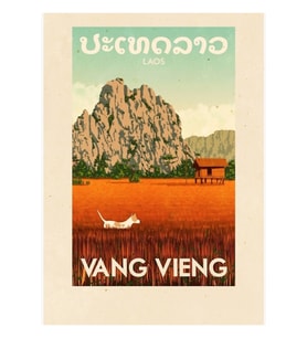 Seyahat Posterleri - Vang Vieng Laos Tablo Ahşap Poster Dekoratif