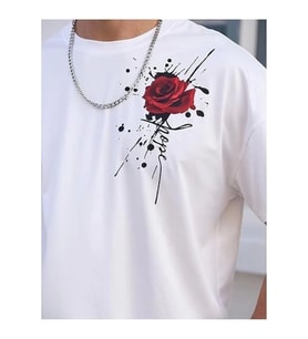 Erkek Bisiklet Yaka Kısa Kol Baskılı T-shirt - Beyaz