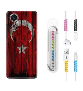 Huawei Nova Y70 Y90 Nova 9 SE  Kılıf Kablo Koruma Spiral Silikon Şanlı Türk Bayrağı 2 1317