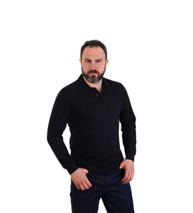 ESER - Polo Yaka Uzun Kol Penye İş Tişörtü - Cepli - Lacivert