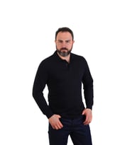 ESER - Polo Yaka Uzun Kol Penye İş Tişörtü - Cepli - Lacivert