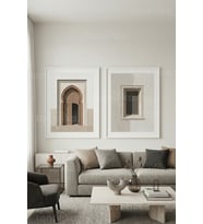 Modern Minimalist Kemerli Mimari Temalı 2’li Ahşap Çerçeveli Tablo Seti