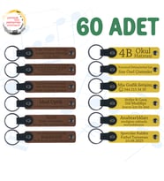 A Kahve & Sarı, Hayır Etkinliklerine Katkı Hediyesi, 60’lı Set, Kişiye Özgü Yazılı Deri Anahtarlık