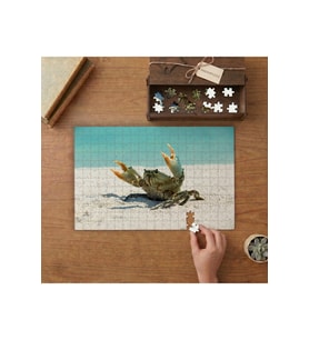 Kumsalda Mavi Yengeç Tasarımı 240 parça Ahşap Puzzle Ahşap Kutuda MP06750