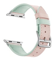 Ally Apple Watch 7-8 45mm 6-5-4 44mm Hakiki Deri Kayış Kordon 3-2-1 42mm (Açık Pembe - Yeşil)