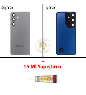 Samsung Galaxy S24 Gri Renk Lensli Arka Kapak + B7000 Yapıştırıcı Arka Cam Batarya Kapağı Pil Kapağı Lazer Kesim Back Cover Galaxy S24 Uyumlu