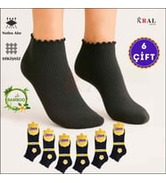 Kadın Bambu Çorap (6 ÇİFT) Fırfırlı Patik Kadın Çorap (Siyah)