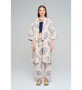 Kadın Büyük Çiçek Nakışlı Payet İşlemeli Uzun Kimono