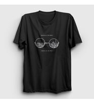 Presmono Unisex Siyah Glasses Beatles John Lennon T-Shirt