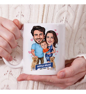 Kişiye Özel Tek Çocuklu Şahane Aile Karikatürlü Kupa Bardak