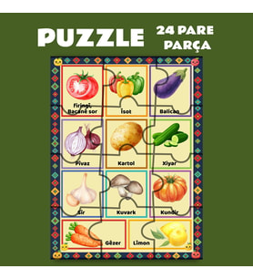 Pazil Bi Kurdî Sewze Sebzeler - Kürtçe Puzzle Yapboz (24 Pare/Parça - A5) (Çok Renkli)
