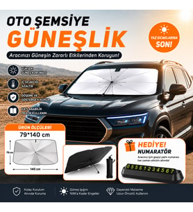 79x14 cm Oto Şemsiye Güneşlik Tüm Araçlara Uyumlu Ön Cam Güneşlik Numaratör Hediyeli