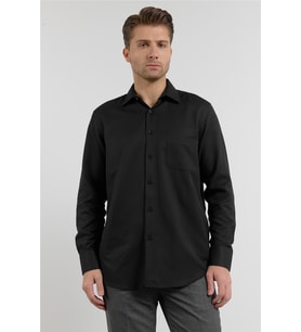 Siyah Kendinden Desenli Sert Yaka Uzun Kol Cepli Comfort Fit Pamuklu Gömlek 1004255206