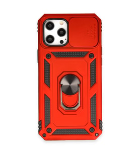 Apple İphone 12 Pro Max Kılıf Pars Lens Yüzüklü Silikon - Kırmızı