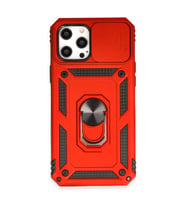 Apple İphone 12 Pro Max Kılıf Pars Lens Yüzüklü Silikon - Kırmızı