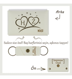 Beyaz Renk, Kalp İçinde Aşkınızın Baş Harfleri! İsme Özel Cüzdan ve Anahtarlık Set, Sevgiliye Hediye