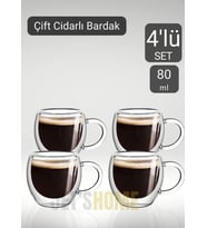4’lü Set Kulplu Espresso Bardağı Doppio Ristretto Bardağı Çift Cidarlı Türk Kahvesi Bardak 80 ml