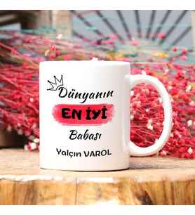 Babaya Hediye Dünyanın En İyi Babası Tasarımlı İsimli Fotoğraflı Kupa Bardak