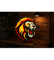 Kükreyen Aslan Led Light Box – Modern Dekoratif Aydınlatma (Sarı-Kırmızı)