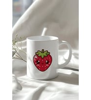 Sevimli Çilek Figürlü 330ml Baskılı Beyaz Seramik Kupa Bardak