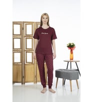 Estiva 24136 Kadın Kısa Kollu Yazlık Penye Pijama Takımı (Bordo)