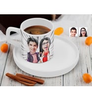BK Gift Kişiye Özel Sunum Tabaklı Sevgililer Karikatürlü Kahve Fincanı-4, Sevgiliye Hediye, Aileye Hediye