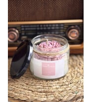 Kapaklı Cam Kavanozda Şakayık Çiçekli Simli Mum - Doğal Soya Wax - 200 gr